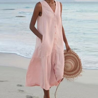 Merrin – Sleeveless Buttoned Midi Dress