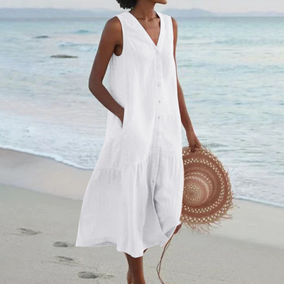 Merrin – Sleeveless Buttoned Midi Dress