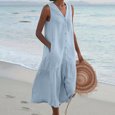 Merrin – Sleeveless Buttoned Midi Dress